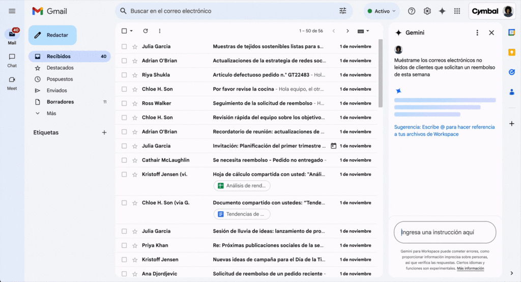 Gmail sumó Gemini en español.