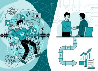 El nuevo viaje del comprador B2B: Del clic accidental a la intención de compra Ilustración sobre la diferencia entre métricas de vanidad en marketing digital y el flujo de ventas real en el sector IT B2B