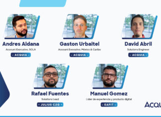 IA a escala e identidad de marca: la estrategia de Acquia y EAFIT para gestionar activos Caso de éxito de EAFIT con Acquia DAM, con Andrés Aldana, Gastón Urbitel y David Abril (Acquia), Rafael Fuentes (Julius C2G), y Manuel Gómez (EAFIT).